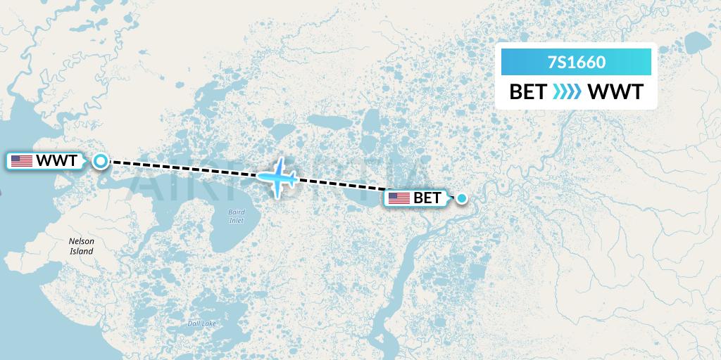 7S1660 Ryan Air (USA) Flight Map: Bethel to Newtok