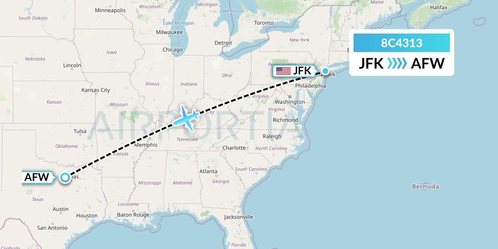8C4313 Air Transport International Flight Map: New York to Fort Worth