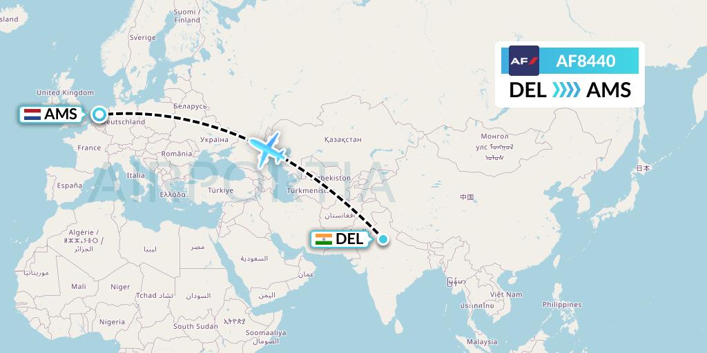 AF8440 Air France Flight Map: Delhi to Amsterdam