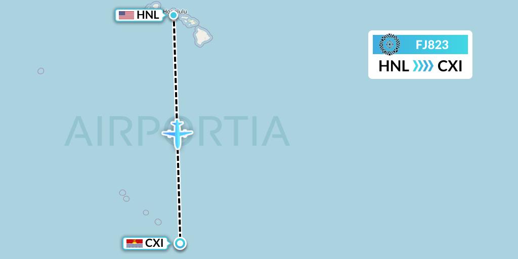 FJ823 Fiji Airways Flight Map: Honolulu to Kiritimati