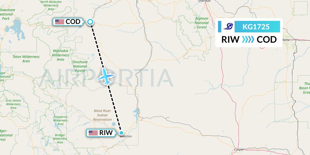 KG1725 Key Lime Air Flight Map: Riverton to Cody