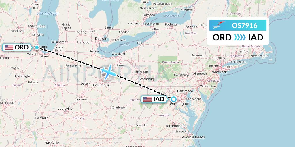 OS7916 Austrian Airlines Flight Map: Chicago to Washington