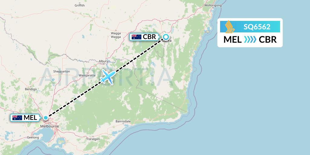 SQ6562 Singapore Airlines Flight Map: Melbourne to Canberra