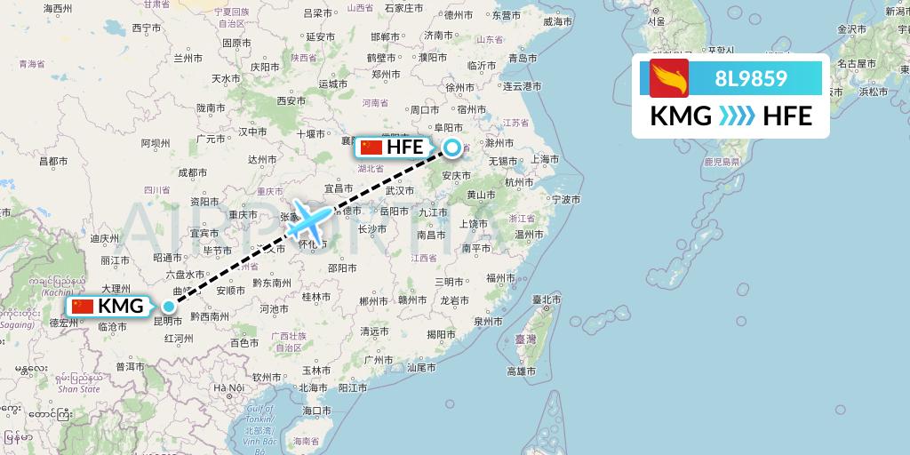 8L9859 Lucky Air Flight Map: Kunming to Hefei