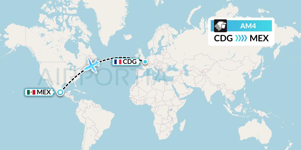 AM4 Aeromexico Flight Map: Paris to Mexico City