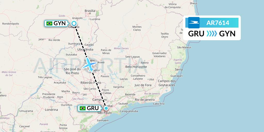 AR7614 Aerolineas Argentinas Flight Map: Sao Paulo to Goiania