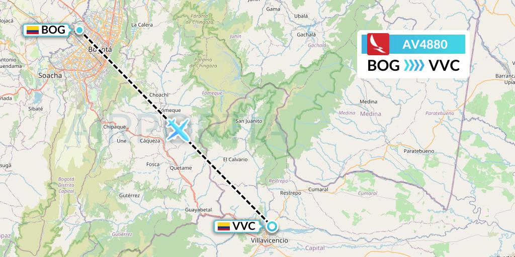 AV4880 Avianca Flight Map: Bogota to Villavicencio
