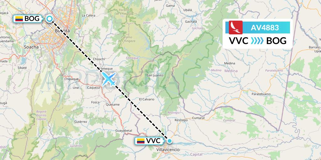 AV4883 Avianca Flight Map: Villavicencio to Bogota