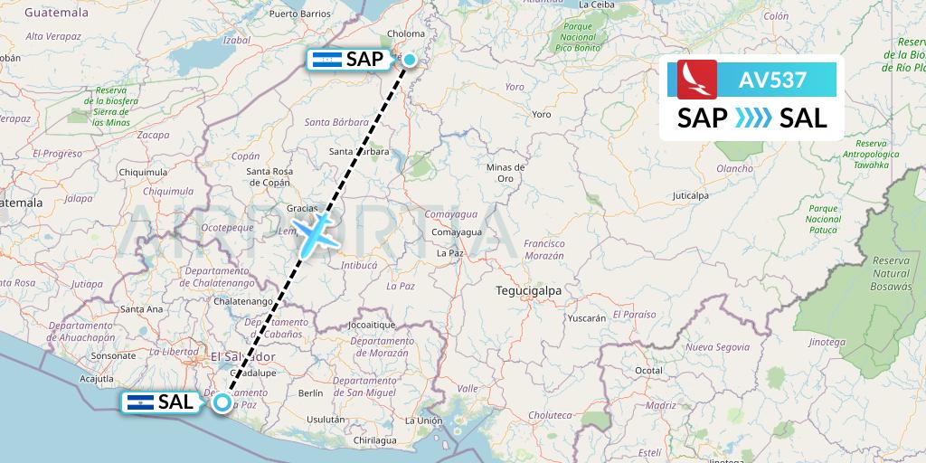 AV537 Avianca Flight Map: San Pedro Sula to San Salvador