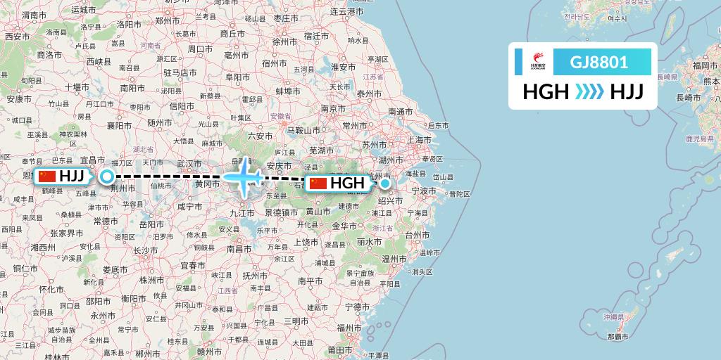 GJ8801 Loong Airlines Flight Map: Hangzhou to Huaihua