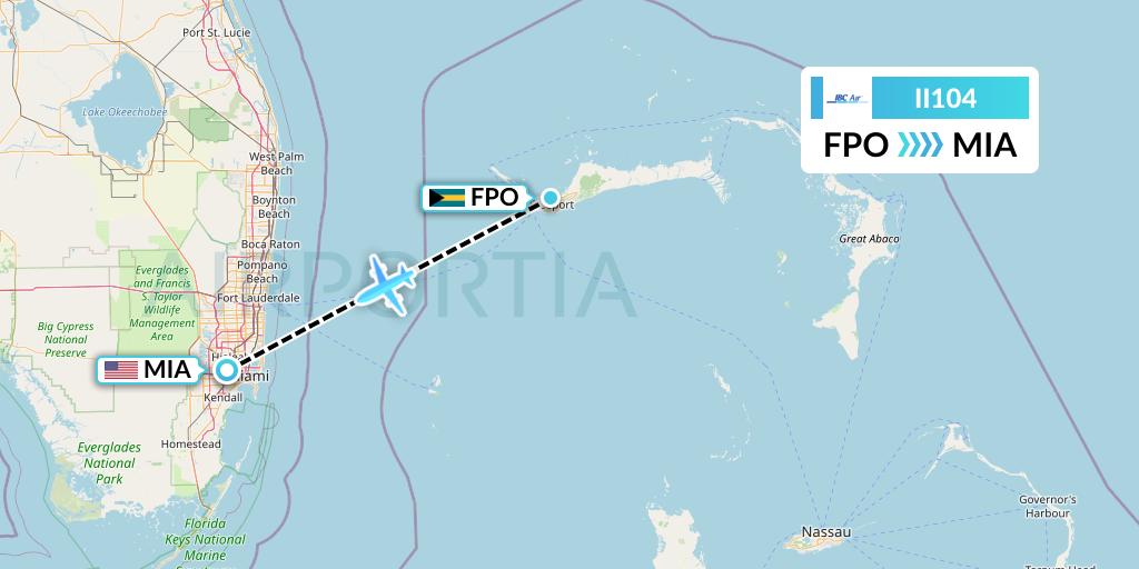 II104 IBC Airways Flight Map: Freeport to Miami