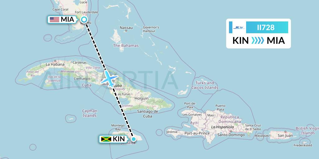 II728 IBC Airways Flight Map: Kingston to Miami