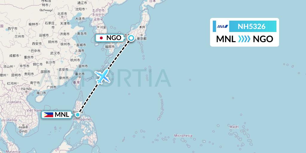 NH5326 All Nippon Airways Flight Map: Manila to Nagoya