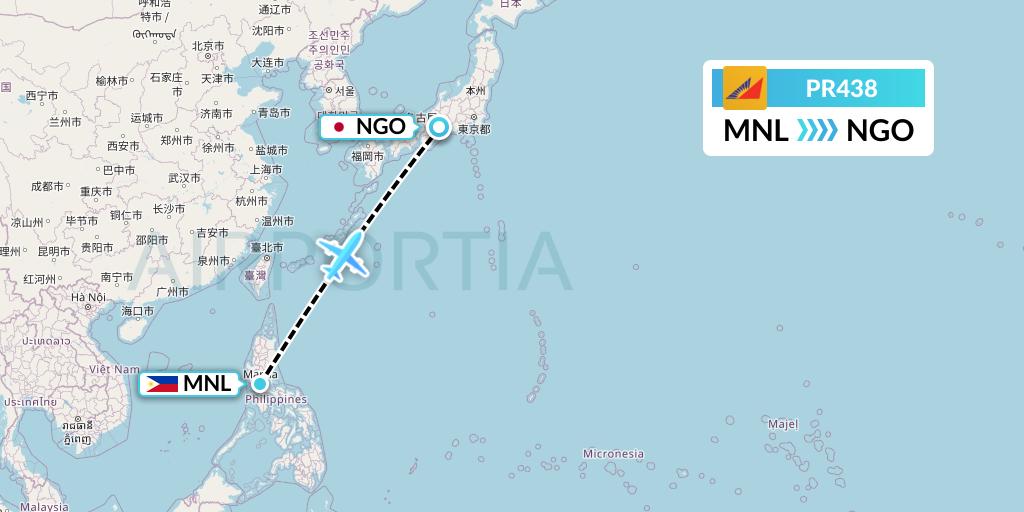 PR438 Philippine Airlines Flight Map: Manila to Nagoya