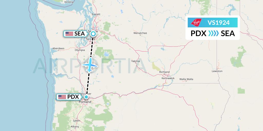 VS1924 Virgin Atlantic Airways Flight Map: Portland to Seattle