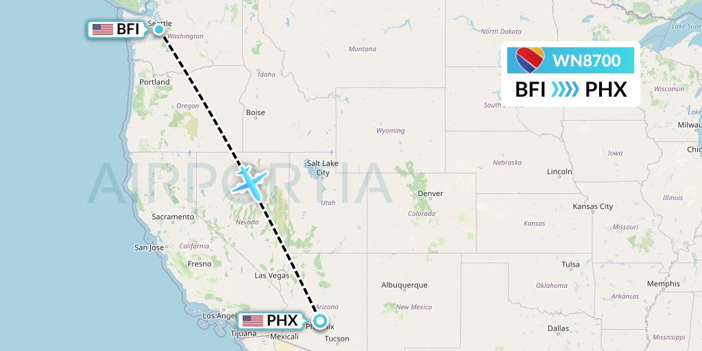 WN8700 Southwest Airlines Flight Map: Seattle to Phoenix