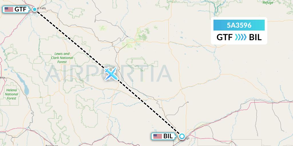 5A3596 Alpine Air Express Flight Map: Great Falls to Billings