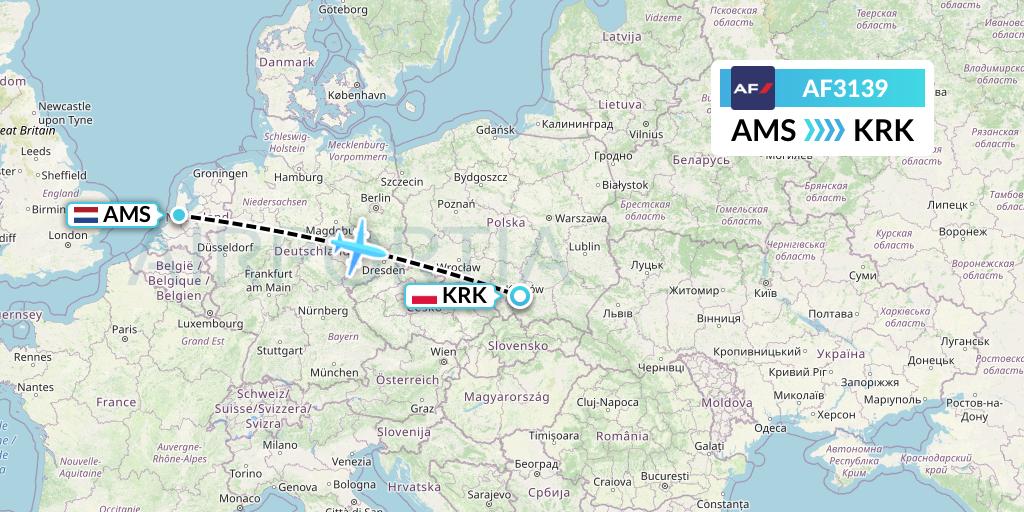 AF3139 Air France Flight Map: Amsterdam to Krakow