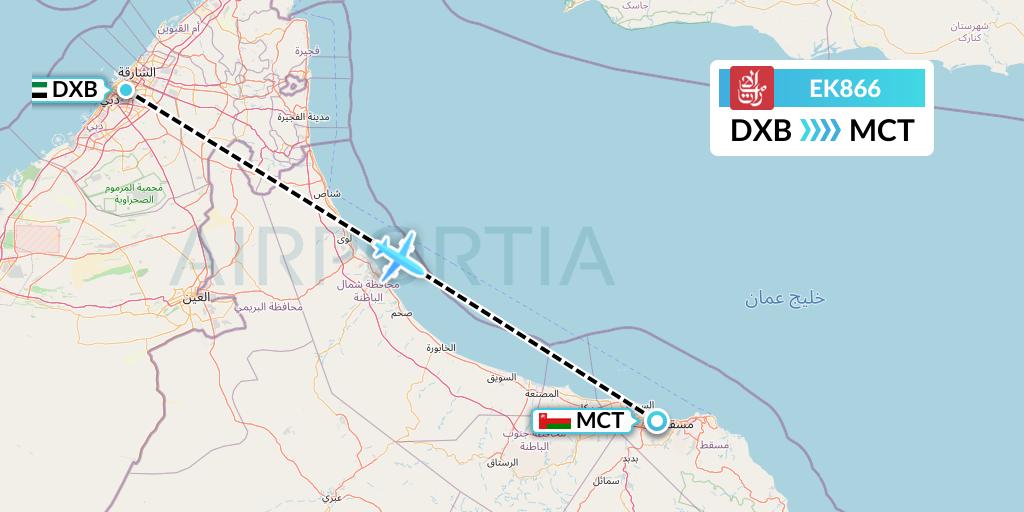 EK866 Emirates Flight Map: Dubai to Muscat