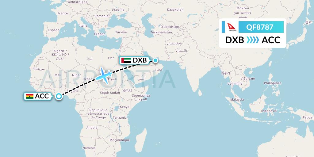 QF8787 Qantas Flight Map: Dubai to Accra