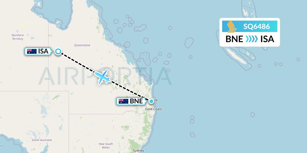 SQ6486 Singapore Airlines Flight Map: Brisbane to Mount Isa