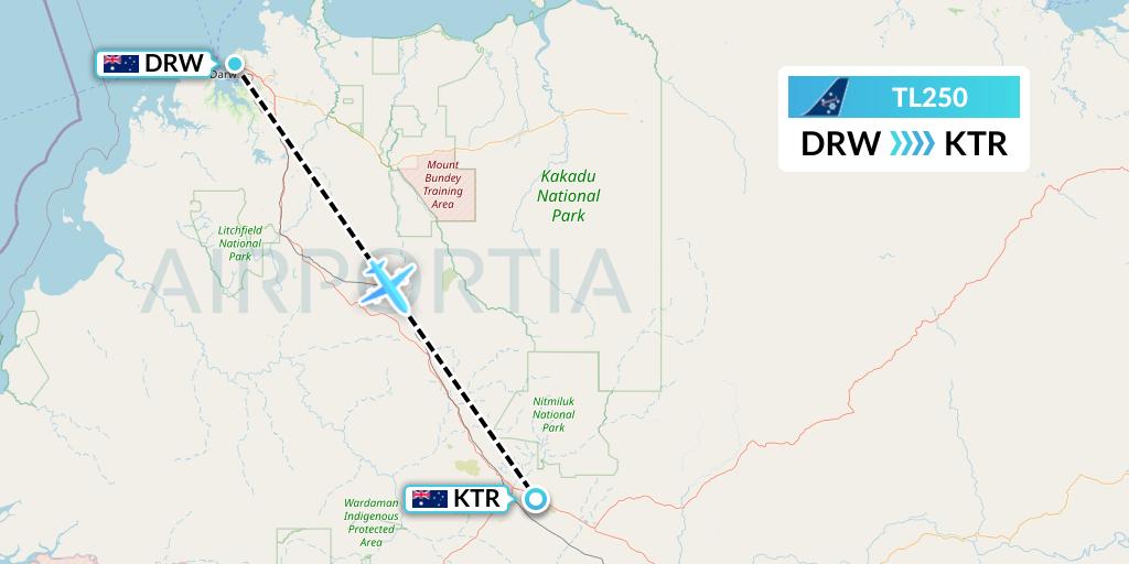 TL250 Airnorth Flight Map: Darwin to Katherine