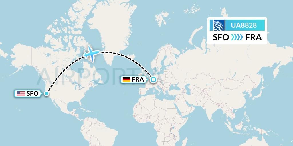 UA8828 United Airlines Flight Map: San Francisco to Frankfurt