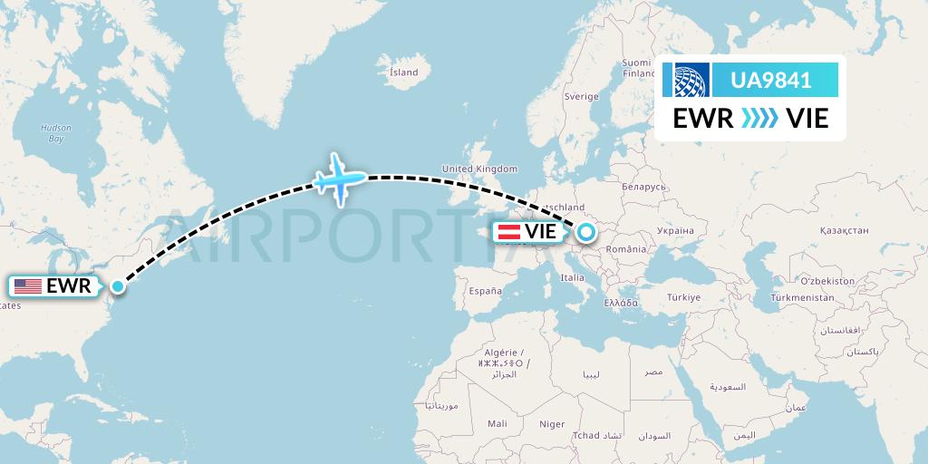 UA9841 United Airlines Flight Map: New York to Vienna
