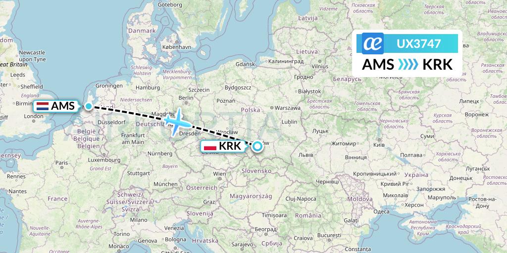 UX3747 Air Europa Flight Map: Amsterdam to Krakow