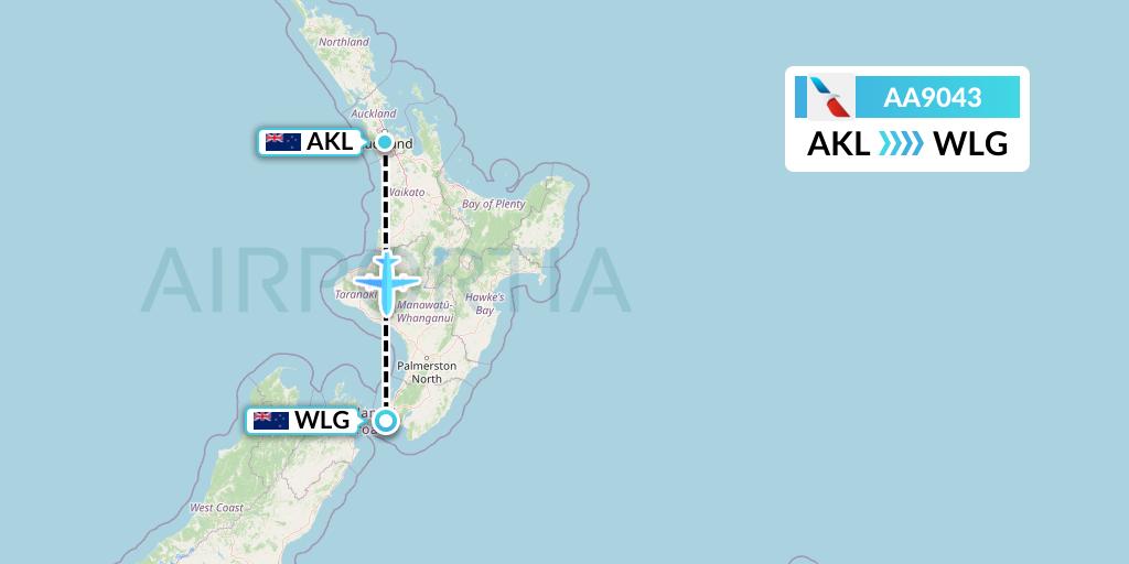 AA9043 American Airlines Flight Map: Auckland to Wellington