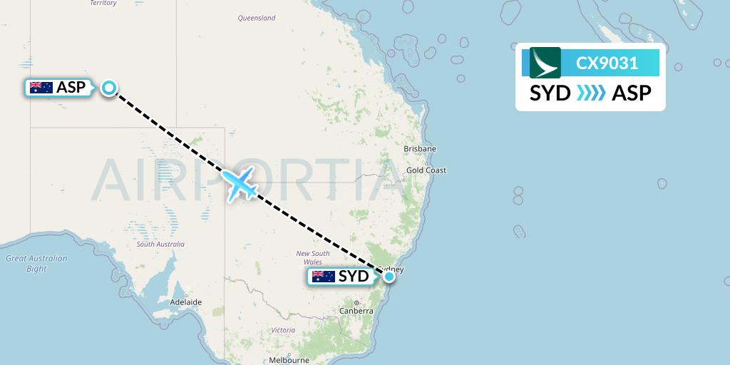 CX9031 Cathay Pacific Flight Map: Sydney to Alice Springs