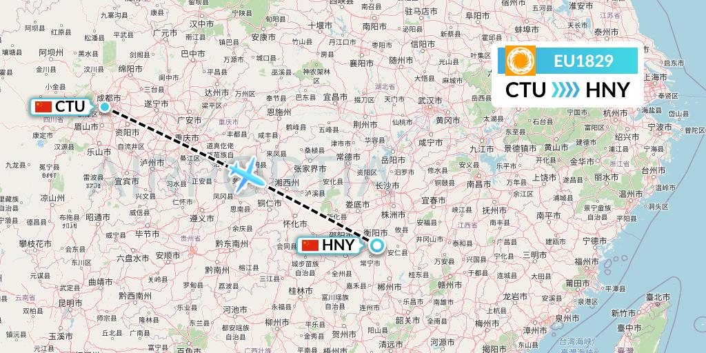 EU1829 Chengdu Airlines Flight Map: Chengdu to Hengyang