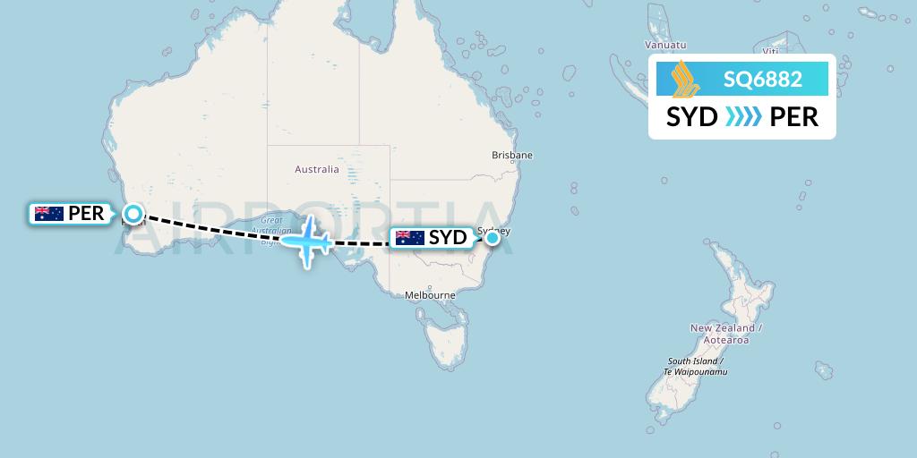 SQ6882 Singapore Airlines Flight Map: Sydney to Perth