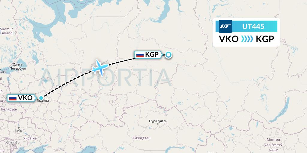 UT445 UTair Flight Map: Moscow to Kogalym