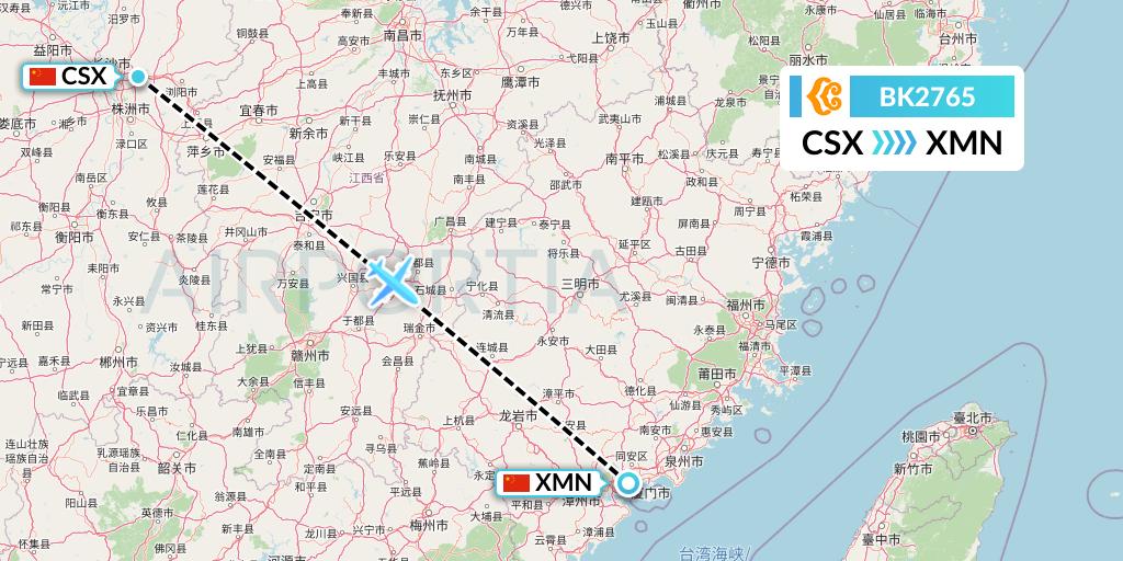 BK2765 Okay Airways Flight Map: Changsha to Xiamen