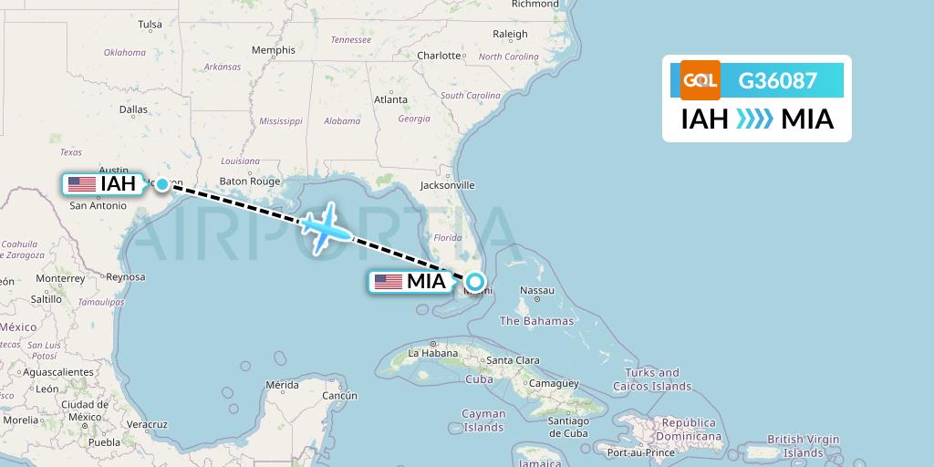 G36087 GOL Transportes Aeros Flight Map: Houston to Miami