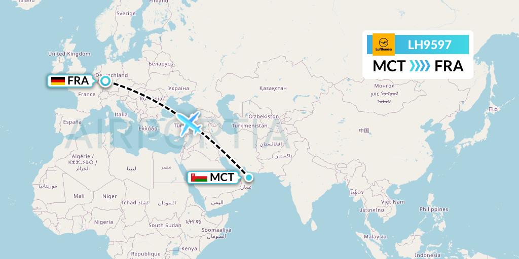 LH9597 Lufthansa Flight Map: Muscat to Frankfurt