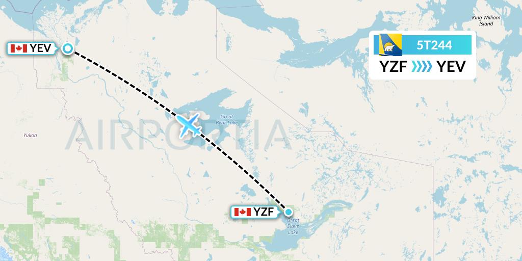 5T244 Canadian North Flight Map: Yellowknife to Inuvik