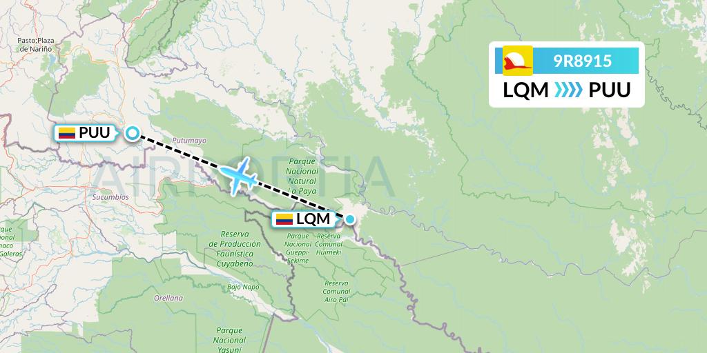 9R8915 Satena Flight Map: Puerto Leguizamo to Puerto Asis