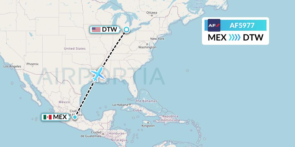 AF5977 Air France Flight Map: Mexico City to Detroit