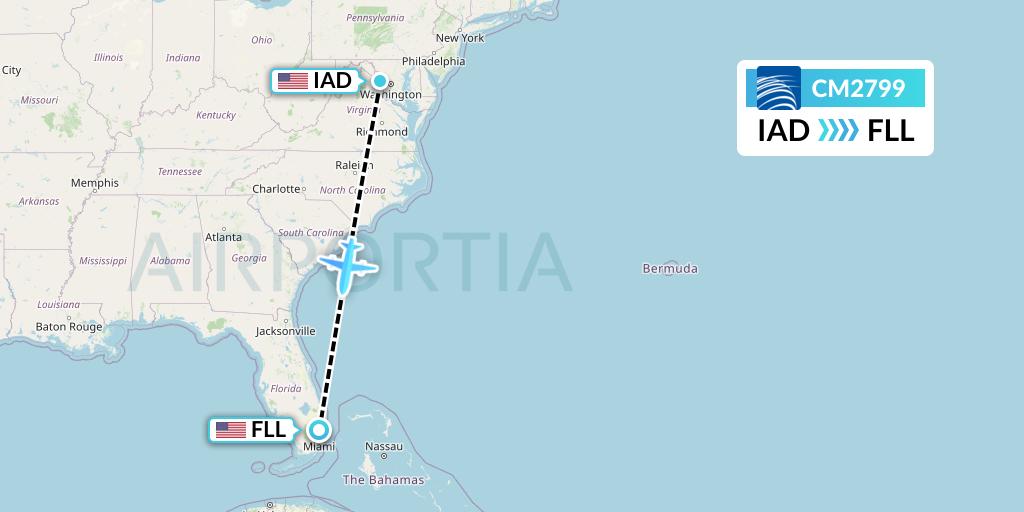 CM2799 Copa Airlines Flight Map: Washington to Fort Lauderdale