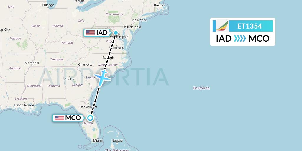 ET1354 Ethiopian Airlines Flight Map: Washington to Orlando