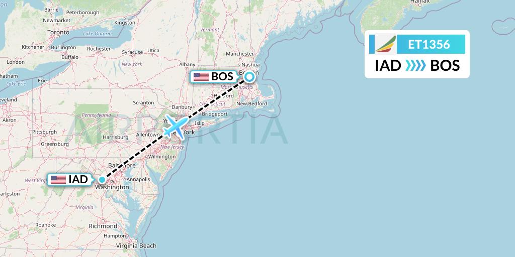 ET1356 Ethiopian Airlines Flight Map: Washington to Boston