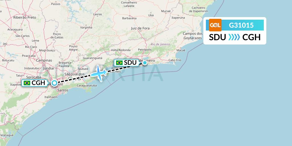G31015 GOL Transportes Aeros Flight Map: Rio de Janeiro to Sao Paulo