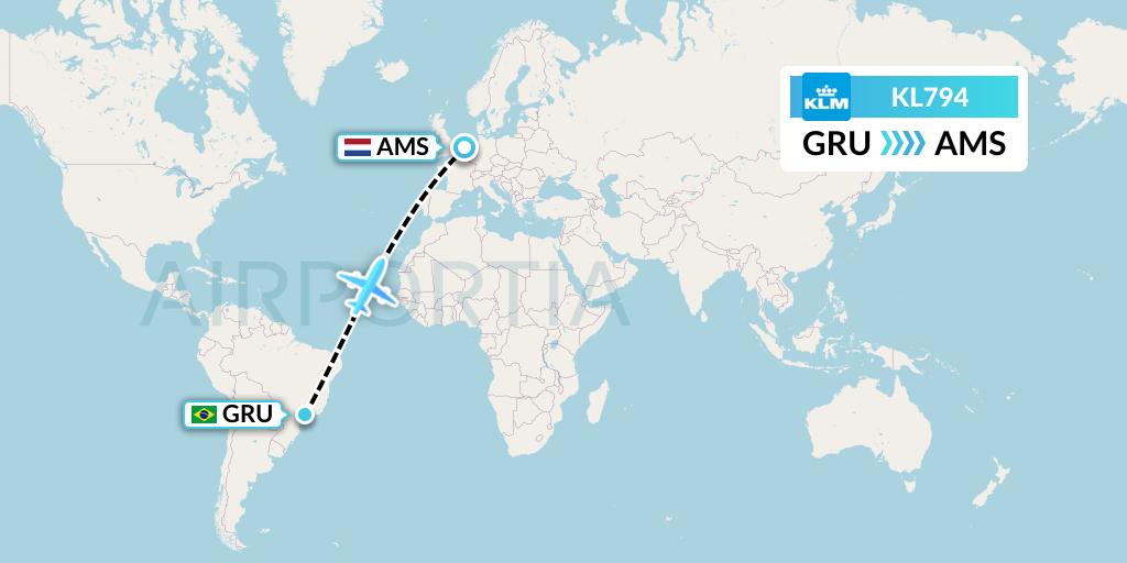 KL794 KLM Flight Map: Sao Paulo to Amsterdam
