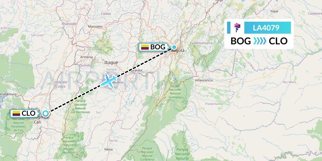 LA4079 LAN Airlines Flight Map: Bogota to Cali