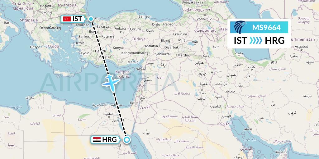 MS9664 EgyptAir Flight Map: Istanbul to Hurghada