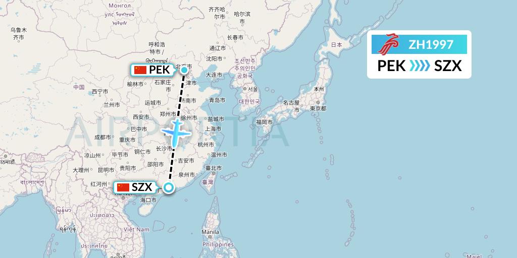 ZH1997 Shenzhen Airlines Flight Map: Beijing to Shenzhen