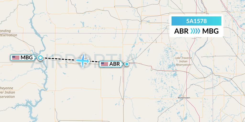 5A1578 Alpine Air Express Flight Map: Aberdeen to Mobridge