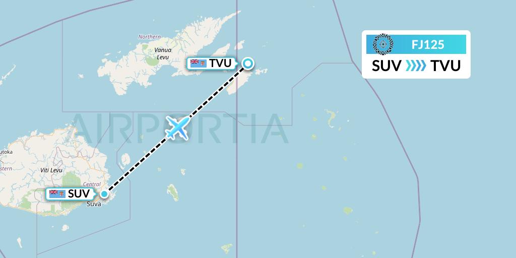 FJ125 Fiji Airways Flight Map: Suva to Matei